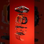Apple Watch Ultra isometric mid-air assembly, slowly rotating 360 degrees while components conver…